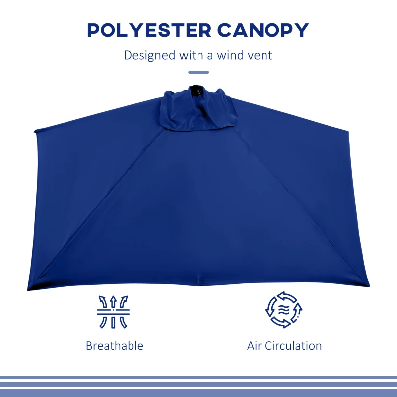 Outsunny 8ft Half Round Umbrella Outdoor Balcony Parasol Patio Garden Outdoor Window Sun Shade w/ 5 Ribs