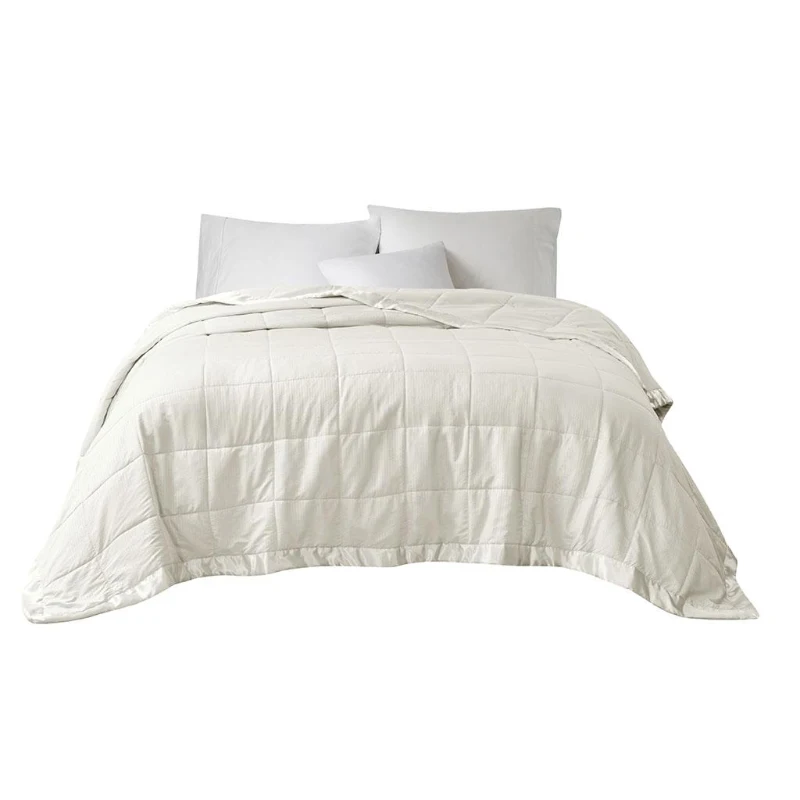 Oversized Down Alternative Blanket with 3M Scotchgard Treatment, Satin Trim, Hypoallergenic Polyester, 96" L x 90" W x 0.25" H, Ivory