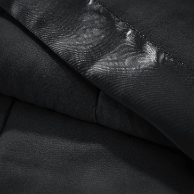 Full/Queen Size Lightweight Down Alternative Blanket with Satin Trim, Hypoallergenic Polyester, Machine Washable, 90" L x 90" W x 0.25" H, Black