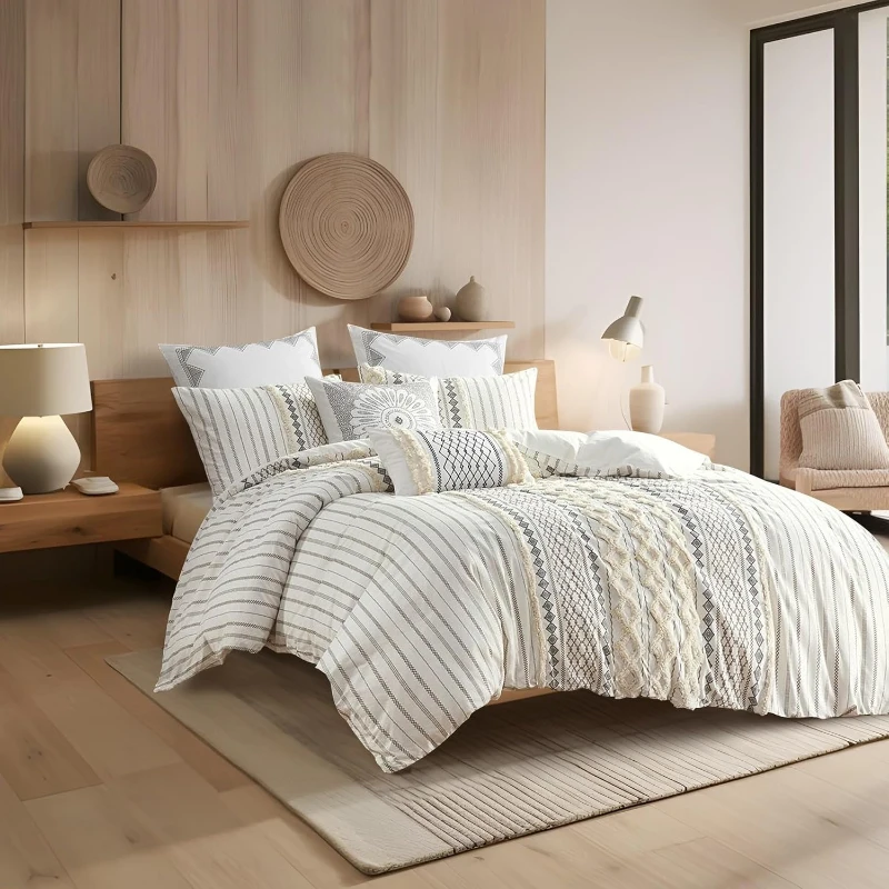 Cotton Embroidered Euro Sham with Antimicrobial Treatment, Hidden Zipper, Pillow Cover with Geometric Design , 26" L x 26" W x 0.13" H, White