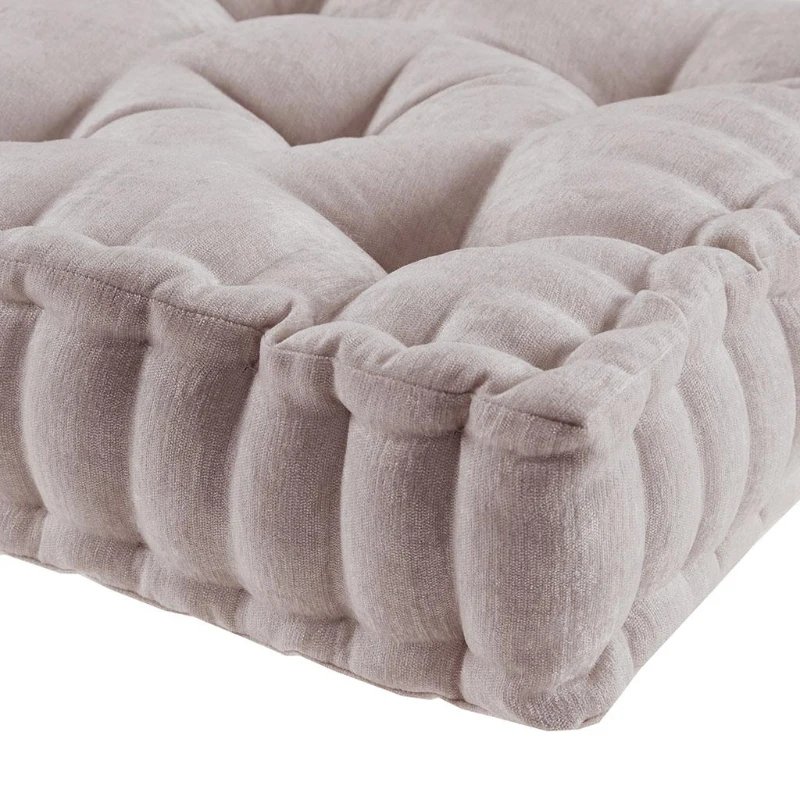 Textured Chenille Square Floor Pillow Cushion with Tufted Detailing, 100% Hypoallergenic Polyester, Scalloped Edge, 20" L x 20" W x 5" H, Blush
