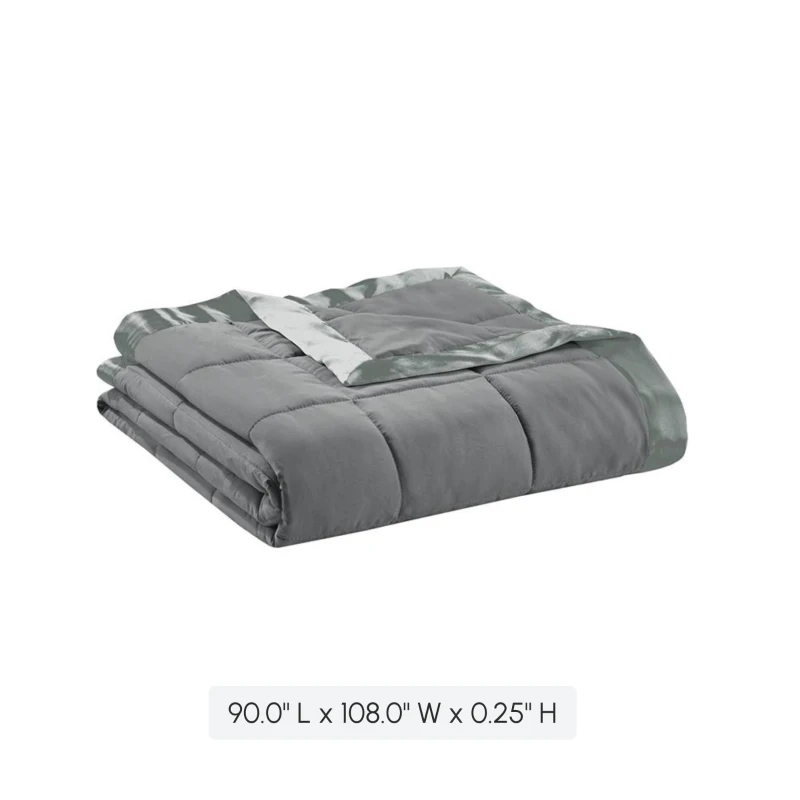 King Size Lightweight Down Alternative Blanket with Satin Trim, OEKO-TEX Certified, Ideal for all Seasons, 108" L x 90" W x 0.25" H, Charcoal