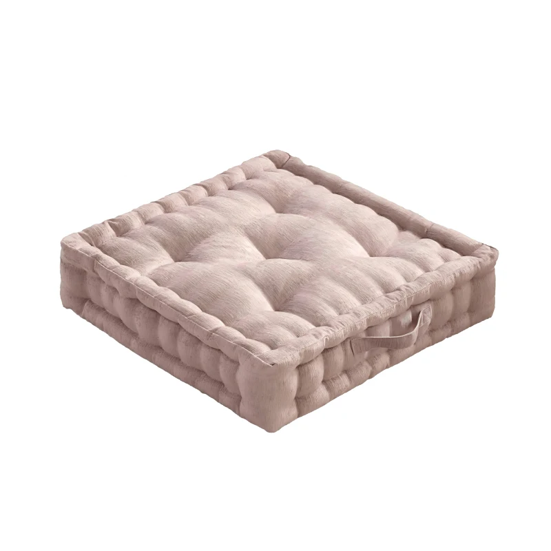 Textured Poly Chenille Square Floor Pillow Cushion with Hypoallergenic Polyester, Tufted Detailing, Scalloped Edge, 24" L x 24" W x 5" H, Blush