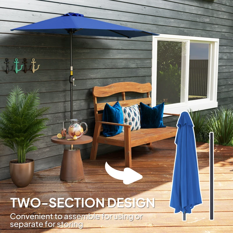 Outsunny 9ft Half Round Umbrella Outdoor Patio Garden Balcony Parasol Window Sun Shade w/ 5 Ribs, Deep Blue