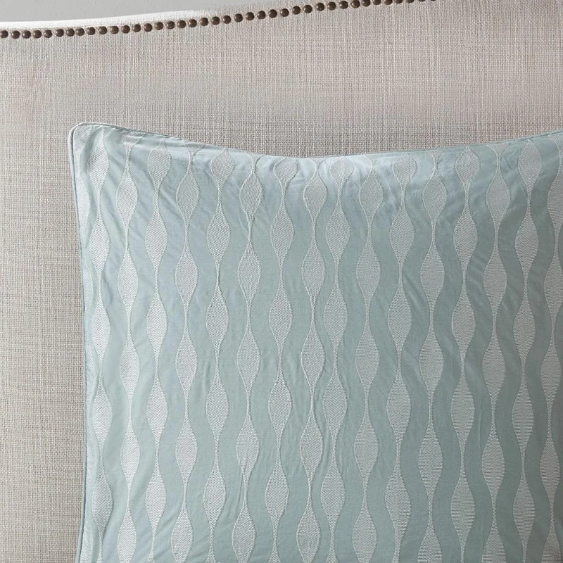 Ocean-Inspired Cotton Euro Sham with Embroidery, OEKO-TEX Certified, Dry Clean Only, Perfect for Bedroom Decor, 26" L x 26" W x 0.13" H, Blue