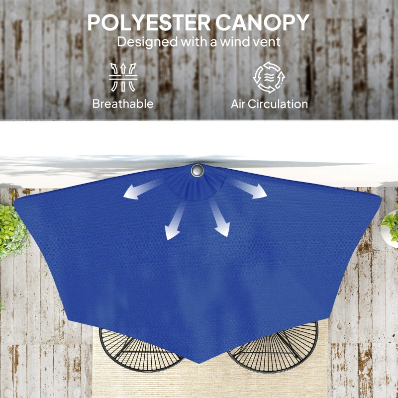 Outsunny 9ft Half Round Umbrella Outdoor Patio Garden Balcony Parasol Window Sun Shade w/ 5 Ribs, Deep Blue