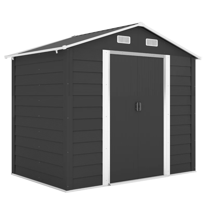 Outsunny 7.7' x 6.5' Outdoor Metal Garden Shed House Hut Gardening Tool Storage with Ventilation, Dark Grey