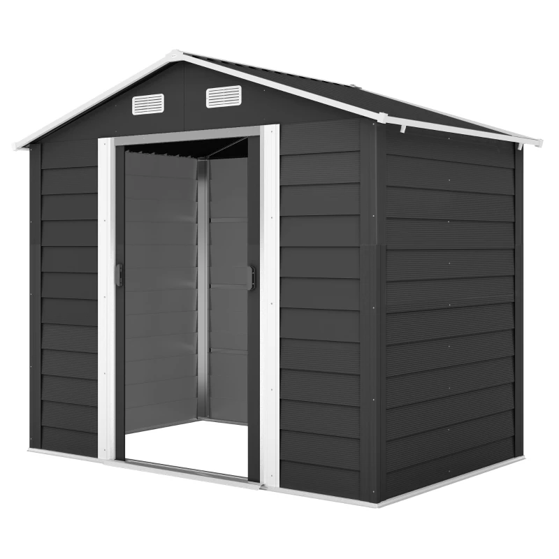 Outsunny 7.7' x 6.5' Outdoor Metal Garden Shed House Hut Gardening Tool Storage with Ventilation, Dark Grey