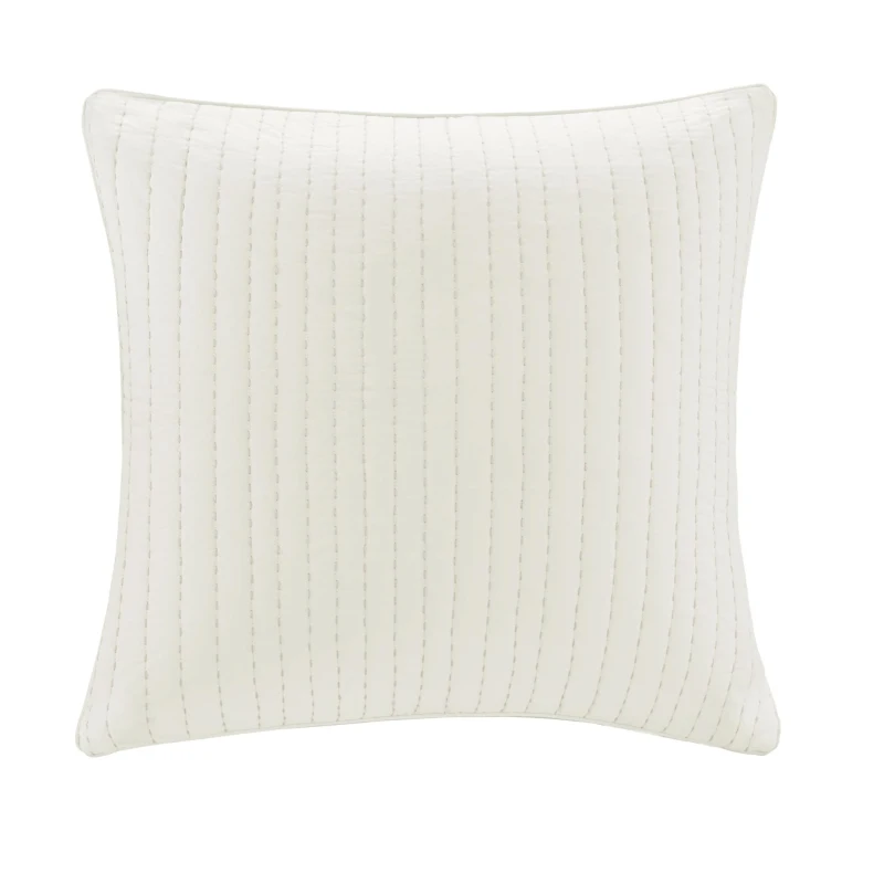 100% Cotton Cover with Embroidery, Hidden Zipper, Cotton Quilted Euro Sham for Living Room, Bedroom, 26" L x 26" W x 0.25" H, White
