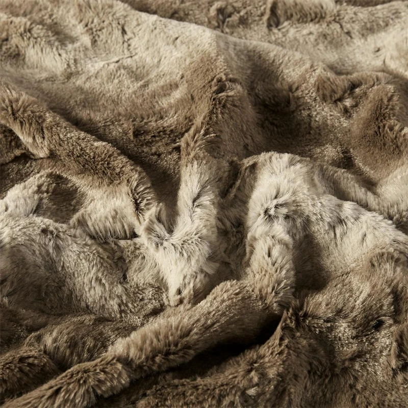 Oversized Faux Fur Throw with Faux Mink Reverse, OEKO-TEX Certified, Luxurious Machine Washable Blanket, 70" L x 60" W x 0.25" H, Tan