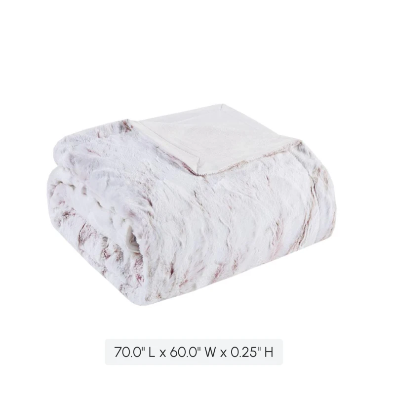 Luxuriously Soft Oversized Faux Fur Throw Blanket with Marble Print, Faux Mink Reverse, Machine Washable, 70" L x 60" W x 0.25" H, Blush