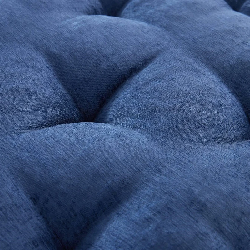 Textured Poly Chenille Square Floor Pillow Cushion with Tufted Detailing, Scalloped Edge, Hypoallergenic Polyester, 24" L x 24" W x 5" H, Navy Blue