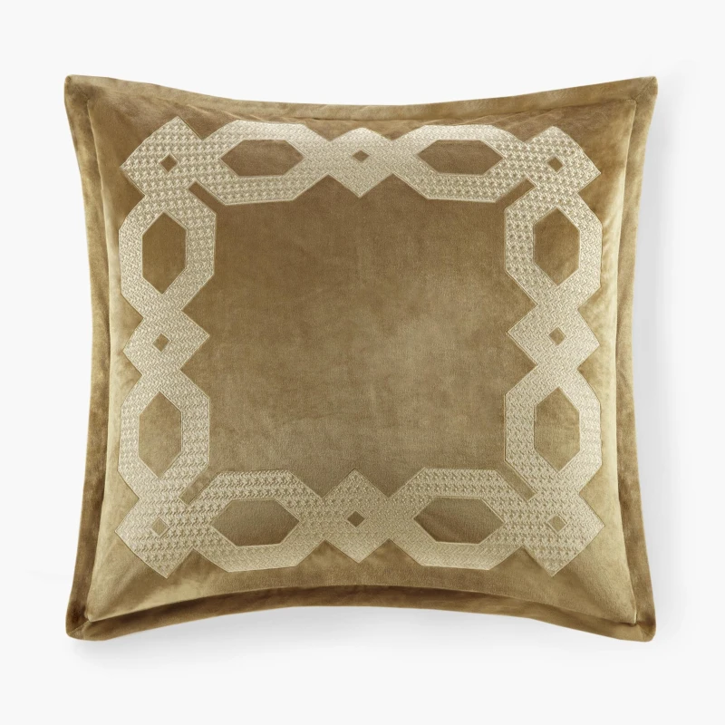 Geometric Velvet European Pillow Sham with Metallic Embroidery, Hidden Zipper Closure, OEKO-TEX Certified, 26" L x 26" W x 0.13" H, Gold