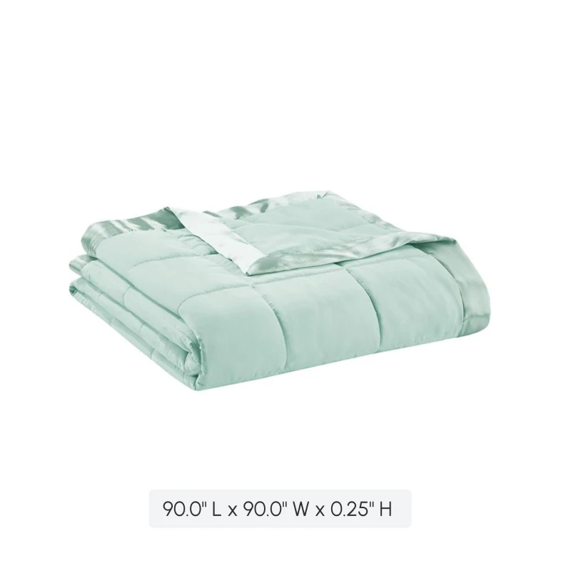 Lightweight Down Alternative Blanket with 3M Scotchgard Treatment, Satin Trim, Machine Washable, 90" L x 90" W x 0.25" H, Seafoam