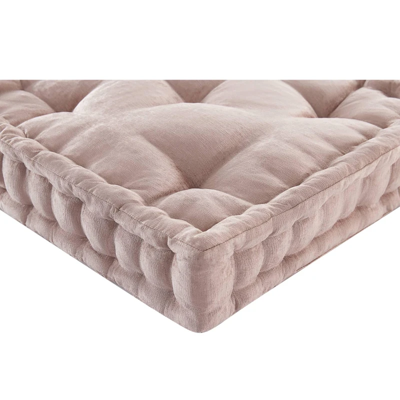 Textured Poly Chenille Square Floor Pillow Cushion with Hypoallergenic Polyester, Tufted Detailing, Scalloped Edge, 24" L x 24" W x 5" H, Blush