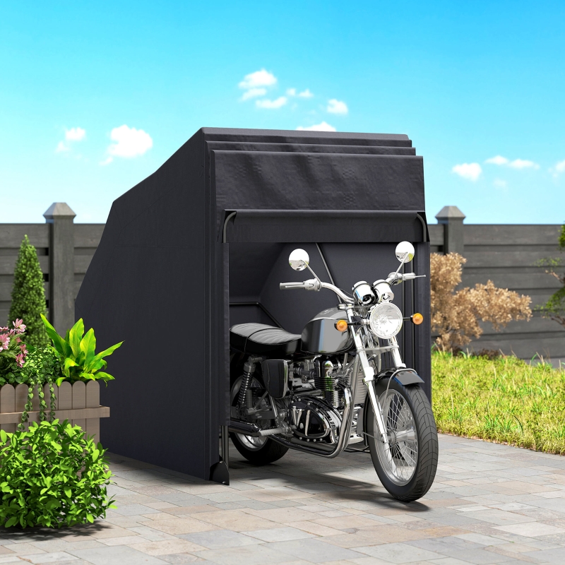 280ShelterEasyPole＆ShelterWINDOWCOVER Outsunny Motorcycle Shelter, Waterproof Motorcycle Cover