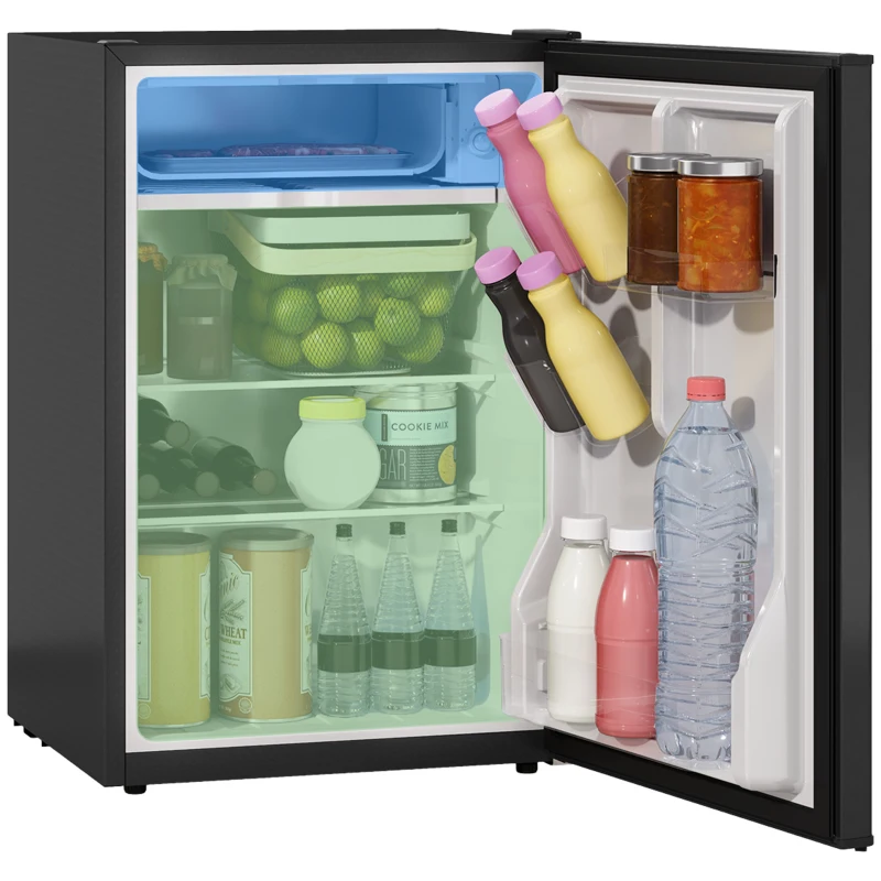 HOMCOM 2.5 Cu.Ft Mini Fridge, Single Door Compact Refrigerator with Freezer, Adjustable Thermostat, Reversible Door, Black