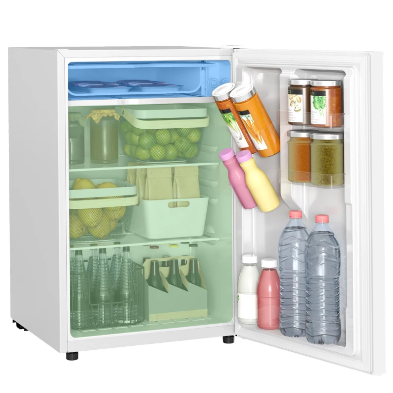 HOMCOM 4.5 Cu.Ft Mini Fridge, Single Door Refrigerator with Freezer, Wheels, Adjustable Thermostat, Reversible Door, White