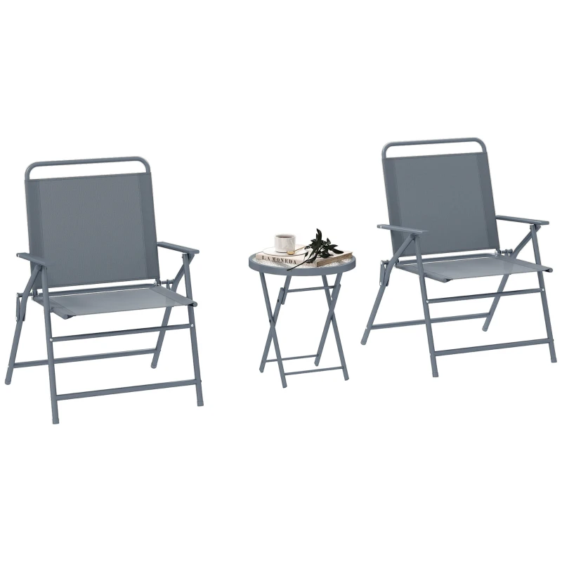 Outsunny 3 Pieces Outdoor Bistro Set, Folding Patio Table and Chairs with Tempered Glass Tabletop for Garden, Deck & Backyard