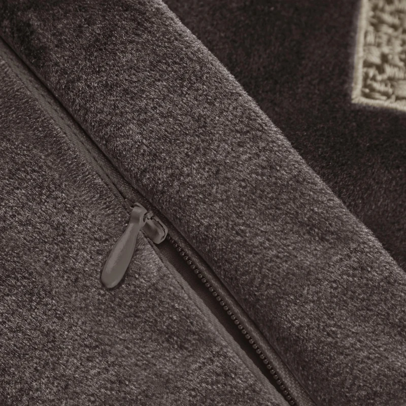 Geometric Velvet European Pillow Sham with Metallic Embroidery, Hidden Zipper, Machine Washable, 26" L x 26" W x 0.13" H, Brown