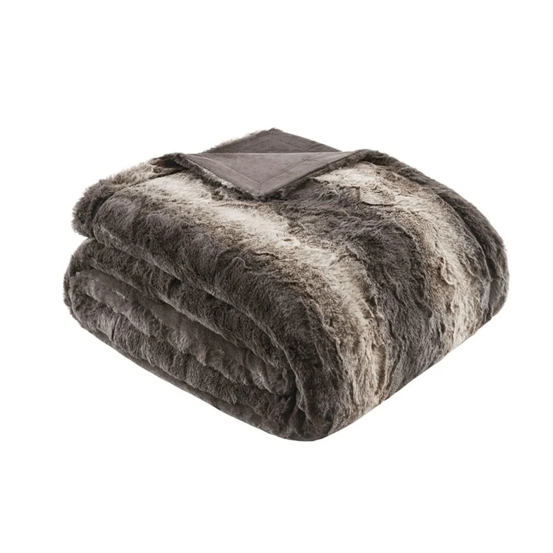 Machine Washable Oversized Throw with Luxuriously Soft Faux Fur, Solid Faux Mink Reverse, OEKO-TEX Certified, 70" L x 60" W x 0.25" H, Brown