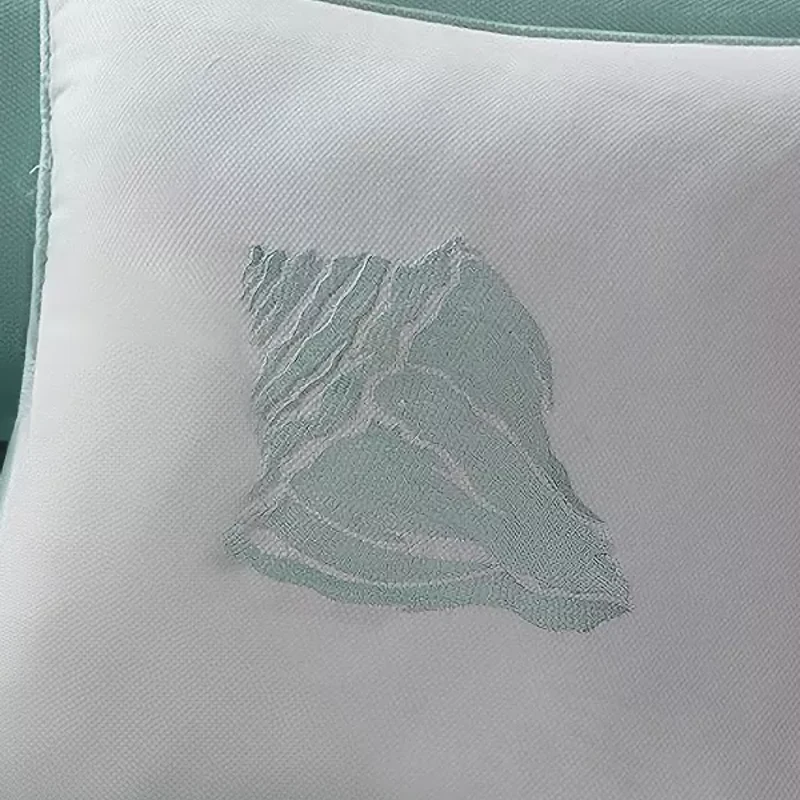 Coastal Inspired Square Pillow with Conch Shell Embroidery, 100% Cotton Jacquard, Hypoallergenic Polyester Filling, 16" L x 16" W x 5" H, Multicolor