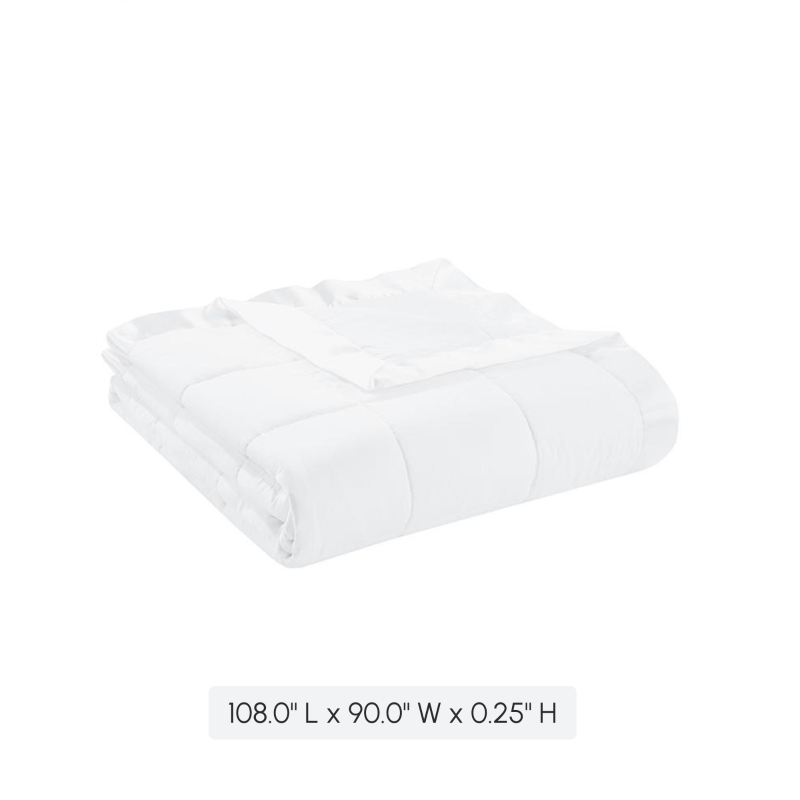 King Size Lightweight Down Alternative Blanket with Satin Trim, Hypoallergenic Polyester, Moisture-Wicking, 108" L x 90" W x 0.25" H, White