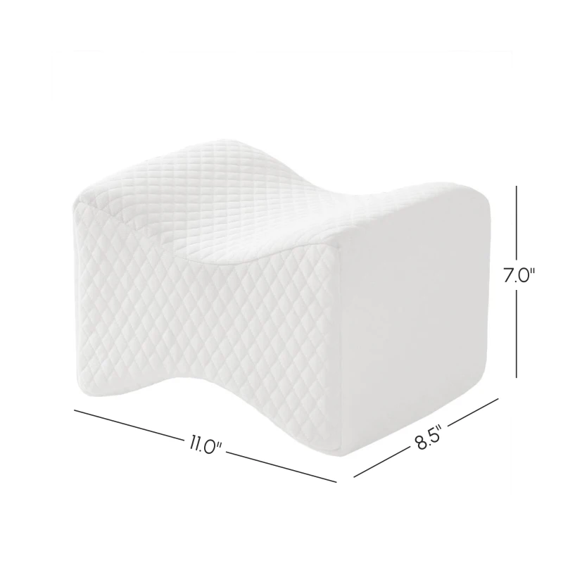 Memory Foam Contour Knee Pillow with Gel Infusion, Machine Washable Cover, Perfect for Side Sleepers, 11" L x 8.5" W x 7" H, White
