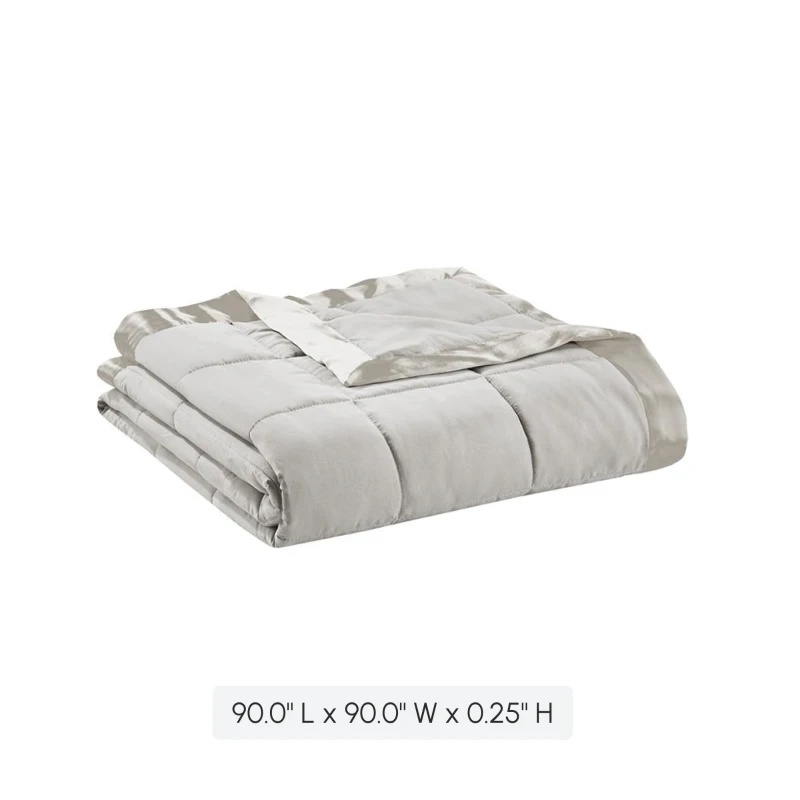 Machine Washable Down Alternative Blanket with Satin Trim, Hypoallergenic Polyester, Perfect for Summer, Spring, 90" L x 90" W x 0.25" H, Gray
