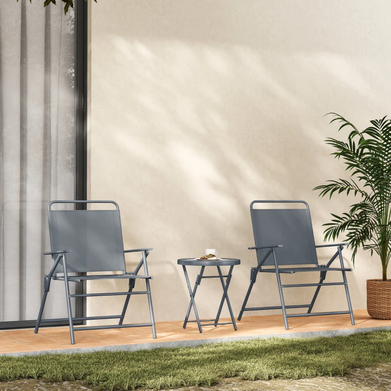 Outsunny 3 Pieces Outdoor Bistro Set, Folding Patio Table and Chairs with Tempered Glass Tabletop for Garden, Deck & Backyard