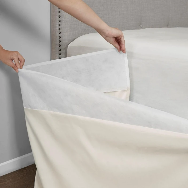 26" Drop Wrap-Around Adjustable Bed Skirt with Non-Skid Backing, Hidden Fabric Band, One Size Fits All, 236" L x 6" W x 0.13" H, Ivory