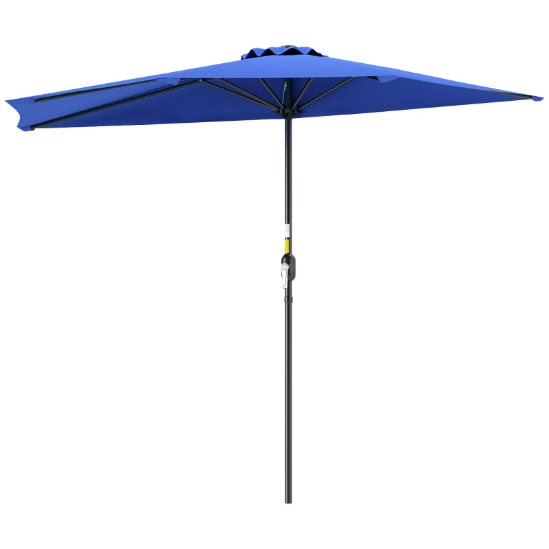 Outsunny 9ft Half Round Umbrella Outdoor Patio Garden Balcony Parasol Window Sun Shade w/ 5 Ribs, Deep Blue