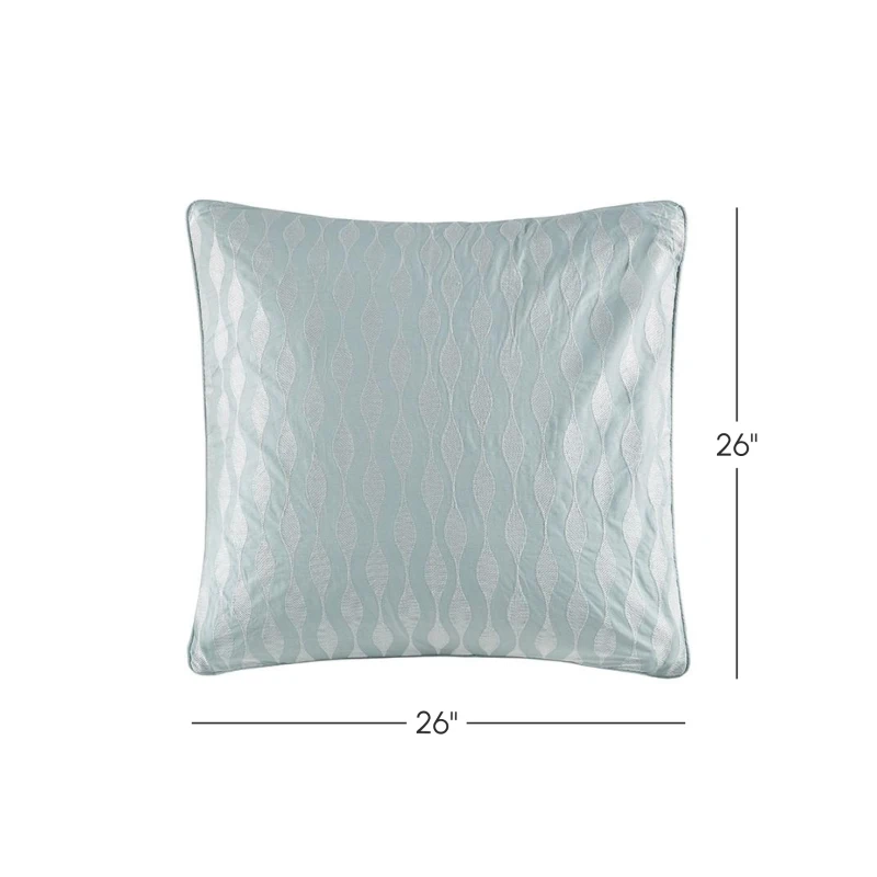 Ocean-Inspired Cotton Euro Sham with Embroidery, OEKO-TEX Certified, Dry Clean Only, Perfect for Bedroom Decor, 26" L x 26" W x 0.13" H, Blue