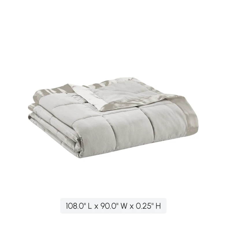 King Size Lightweight Down Alternative Blanket with Satin Trim, Hypoallergenic Polyester, Machine Washable, 108" L x 90" W x 0.25" H, Gray
