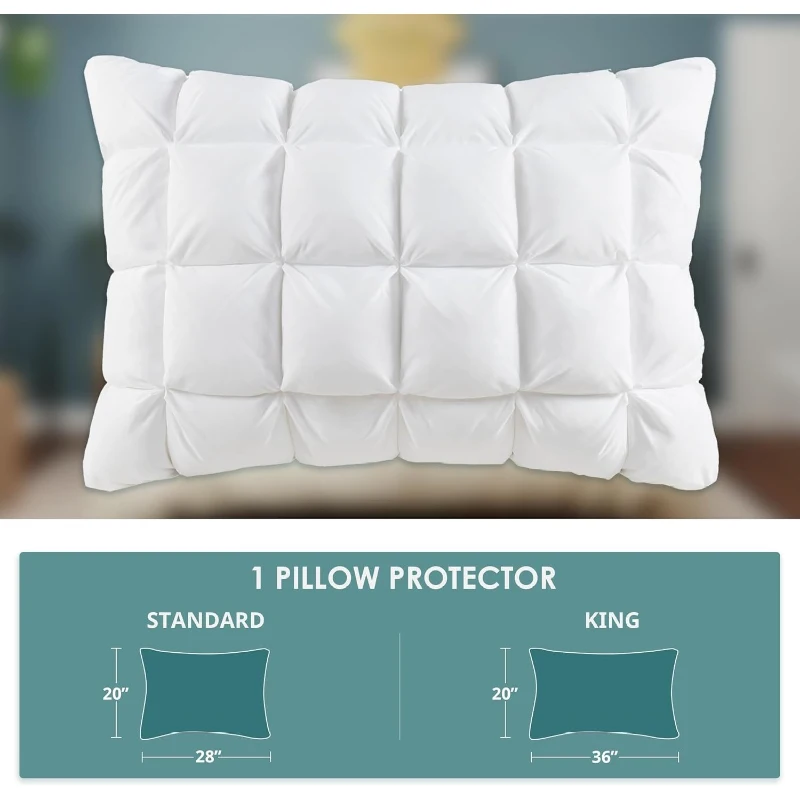 Luxuriously Soft Overfilled Pillow Protector with 100% Polyester Microfiber, 3D Puff Stitching, Zipper Closure, 36" L x 20" W x 0.13" H, White