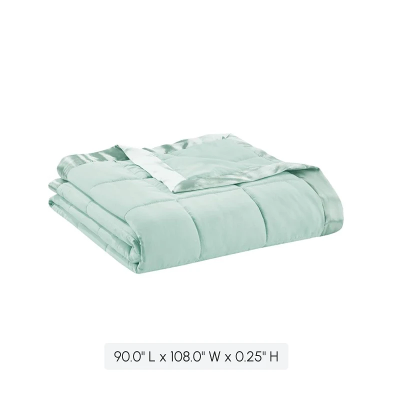 King Size Lightweight Down Alternative Blanket with Satin Trim, OEKO-TEX Certified, Machine Washable, 108" L x 90" W x 0.25" H, Seafoam