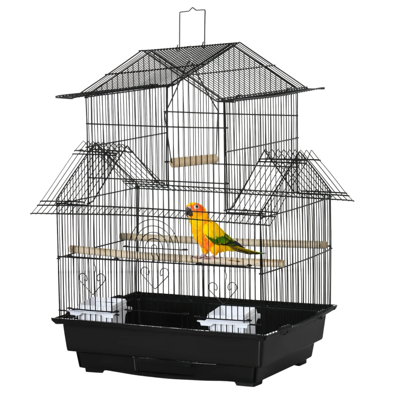 PawHut 25" Bird Cage with Perch, Swing, Food Container, Slide-out Tray, Handle, Parrot Cage for Finches, Canaries, Budgies