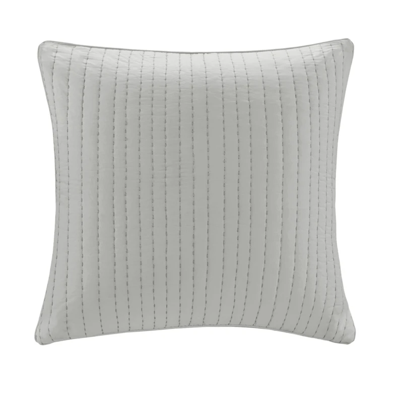 100% Cotton Cover with All-Over Embroidery, Hidden Zipper Closure, Cotton Quilted Euro Sham for Home Decor, 26" L x 26" W x 0.25" H, Gray