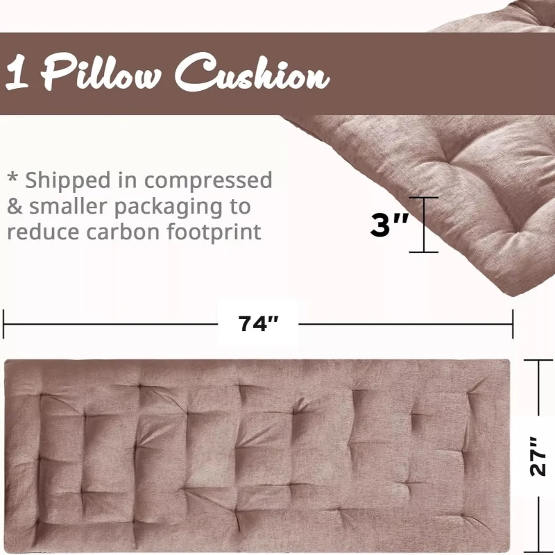 Poly Chenille Floor Pillow Cushion with Tufted Detailing, Travel Wrap, Lightweight Long Lounger for Reading, Relaxing, 74" L x 27" W x 3" H, Blush