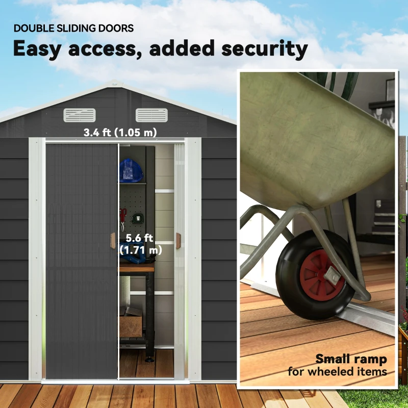 Outsunny 7.7' x 6.5' Outdoor Metal Garden Shed House Hut Gardening Tool Storage with Ventilation, Dark Grey
