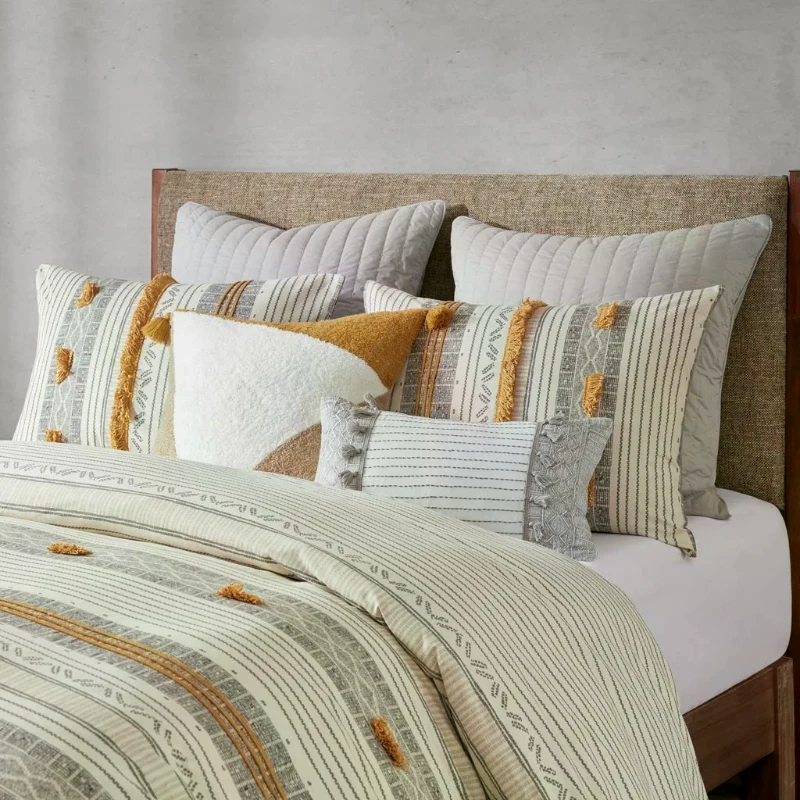 100% Cotton Cover with All-Over Embroidery, Hidden Zipper Closure, Cotton Quilted Euro Sham for Home Decor, 26" L x 26" W x 0.25" H, Gray