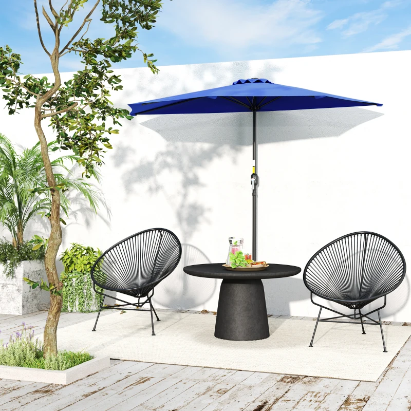 Outsunny 9ft Half Round Umbrella Outdoor Patio Garden Balcony Parasol Window Sun Shade w/ 5 Ribs, Deep Blue