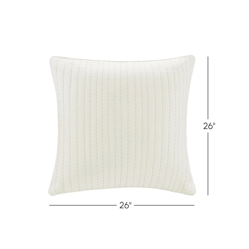 100% Cotton Cover with Embroidery, Hidden Zipper, Cotton Quilted Euro Sham for Living Room, Bedroom, 26" L x 26" W x 0.25" H, White