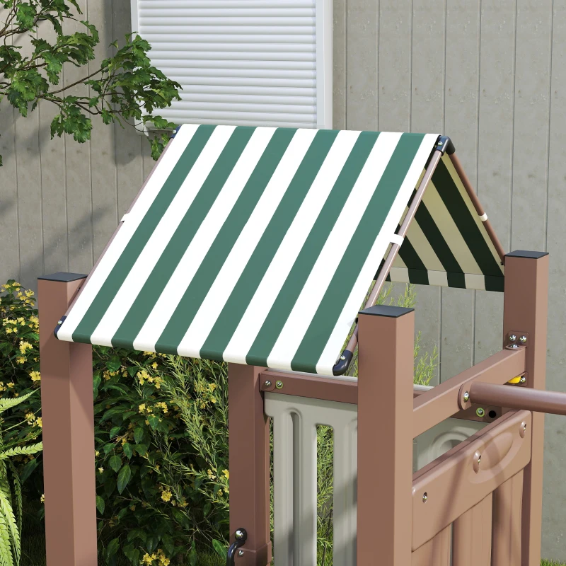 Qaba 4-in-1 Kids Swing Set for Playground with Slide, Covered Fort, Climbing Ladder, Ground Stakes, for Kids Ages 3-8, Brown