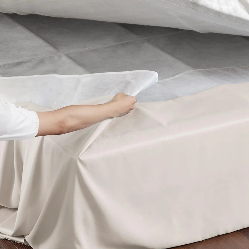 26" Drop Wrap-Around Adjustable Bed Skirt with Non-Skid Backing, Hidden Fabric Band, One Size Fits All, 236" L x 6" W x 0.13" H, Ivory