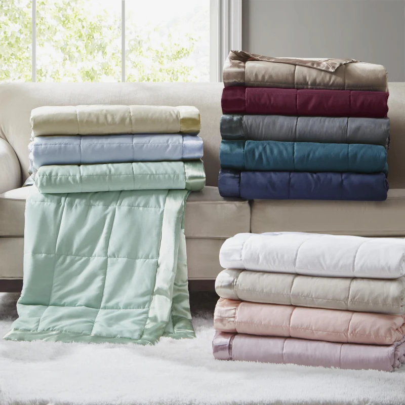 Machine Washable Down Alternative Blanket with Satin Trim, Hypoallergenic Polyester, Perfect for Summer, Spring, 90" L x 90" W x 0.25" H, Gray
