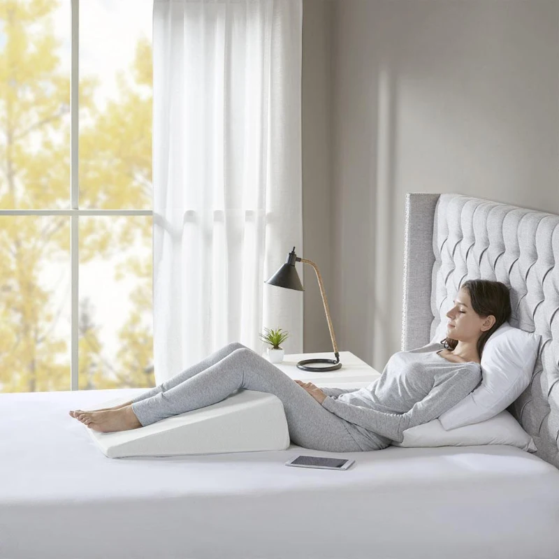 Antimicrobial Memory Foam Wedge Pillow with Washable Cover, OEKO-TEX Certified, Ideal for Neck Support, Circulation, 24" L x 22" W x 7" H, White