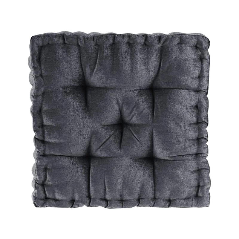 Textured Poly Chenille Square Floor Pillow Cushion with Tufted Detailing, Scalloped Edge, Hypoallergenic Polyester, 20" L x 20" W x 5" H, Charcoal