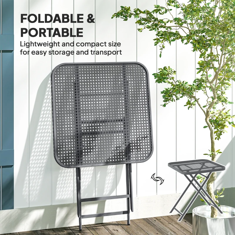 Outsunny 27.5" Square Outdoor Patio Table, Outdoor Folding Table with Grid Rattan-Like Top for Camping, Picnic, Light Grey