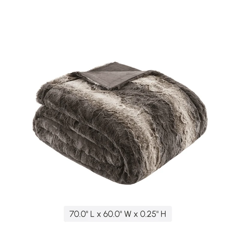 Machine Washable Oversized Throw with Luxuriously Soft Faux Fur, Solid Faux Mink Reverse, OEKO-TEX Certified, 70" L x 60" W x 0.25" H, Brown